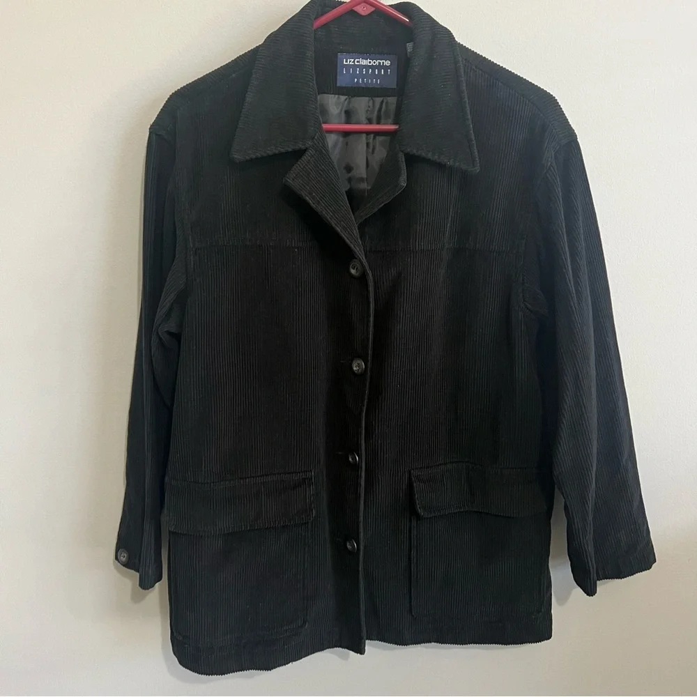 Liz Claiborne LizSport S Petite Black Corduroy Button Front Barn Jacket - Picture 12 of 12